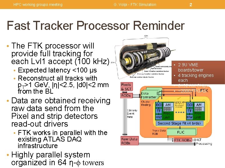 HPC working groupo meeting 2 G. Volpi - FTK Simulation Fast Tracker Processor Reminder