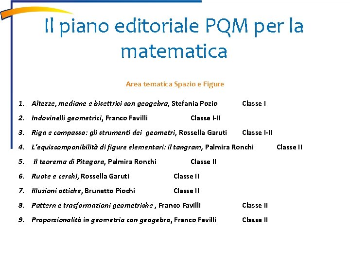 Il piano editoriale PQM per la matematica Area tematica Spazio e Figure 1. Altezze,