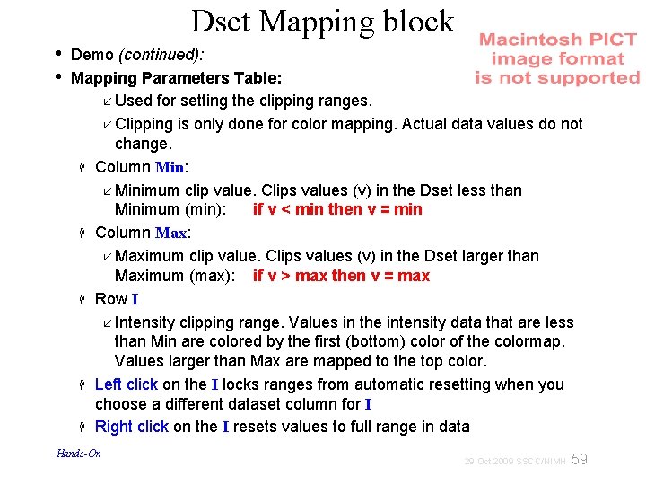 Dset Mapping block • • Demo (continued): Mapping Parameters Table: Used for setting the