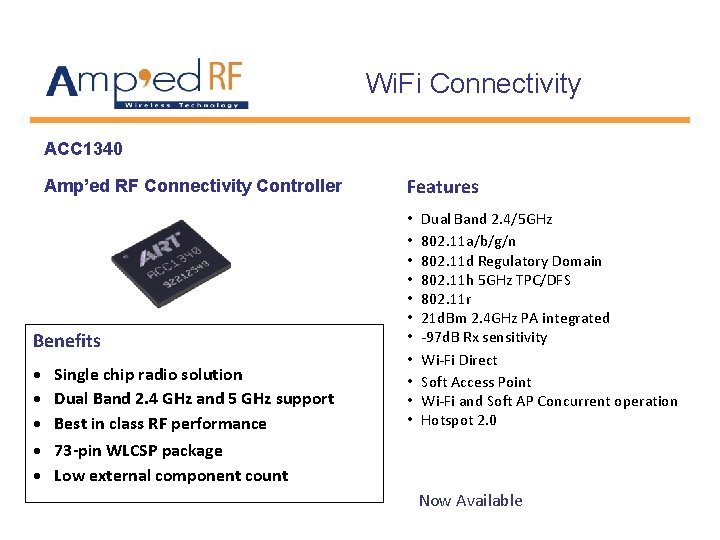 Wi. Fi Connectivity ACC 1340 Amp’ed RF Connectivity Controller Benefits · · · Single Wi. Fi Connectivity ACC 1340 Amp’ed RF Connectivity Controller Benefits · · · Single