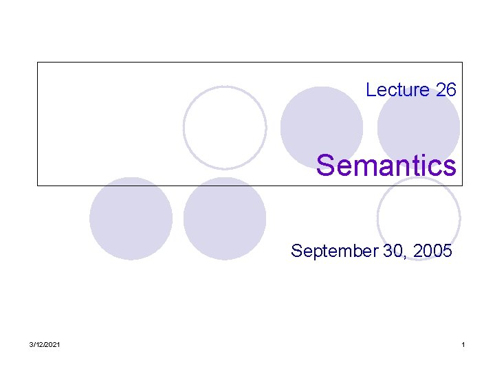 Lecture 26 Semantics September 30, 2005 3/12/2021 1 