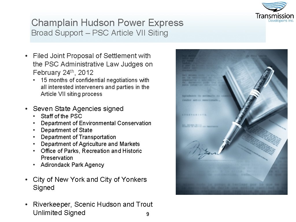 Champlain Hudson Power Express Broad Support – PSC Article VII Siting • Filed Joint