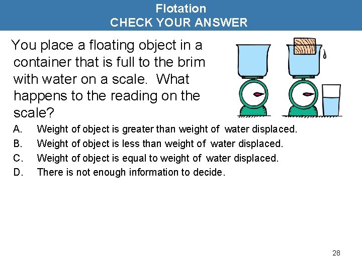 Flotation CHECK YOUR ANSWER You place a floating object in a container that is