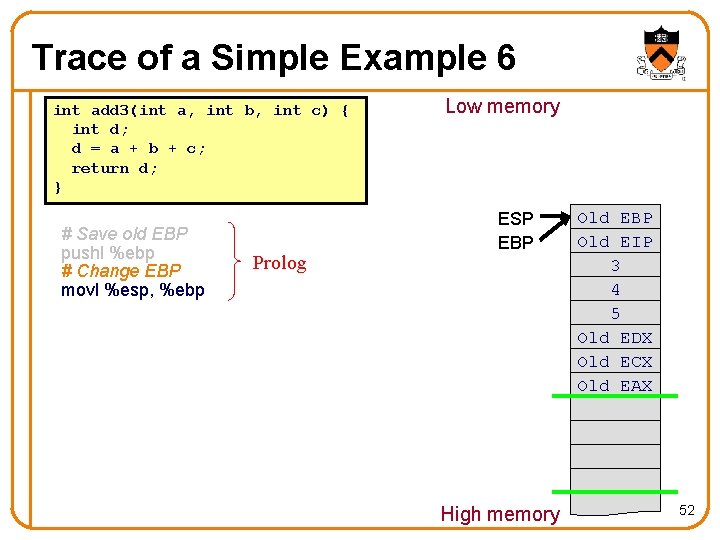 Trace of a Simple Example 6 int add 3(int a, int b, int c) Trace of a Simple Example 6 int add 3(int a, int b, int c)