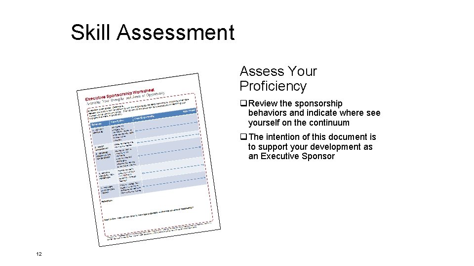 Skill Assessment Assess Your Proficiency q Review the sponsorship behaviors and indicate where see