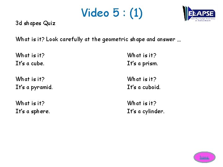 3 d shapes Quiz Video 5 : (1) What is it? Look carefully at