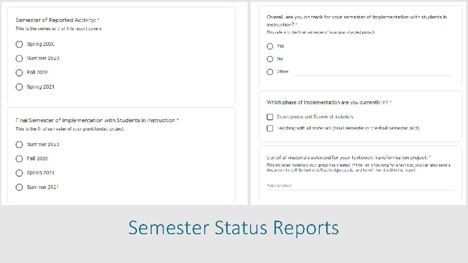 Semester Status Reports 