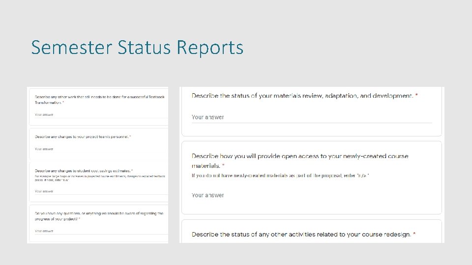 Semester Status Reports 