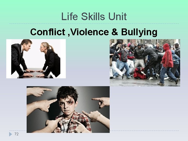 Life Skills Unit Conflict , Violence & Bullying 72 