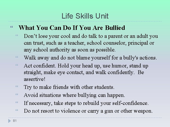 Life Skills Unit What You Can Do If You Are Bullied 81 Don’t lose
