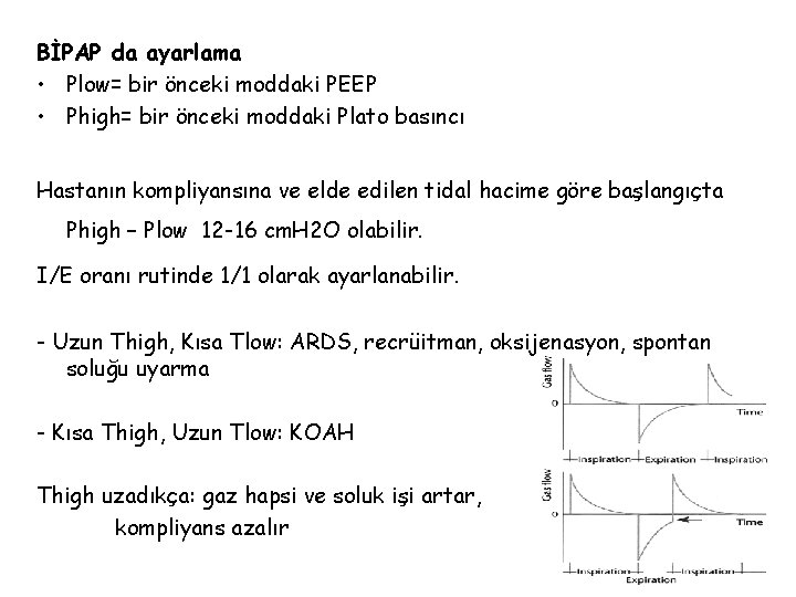 BİPAP da ayarlama • Plow= bir önceki moddaki PEEP • Phigh= bir önceki moddaki