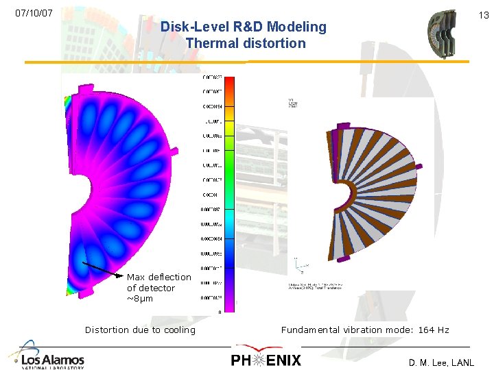 07/10/07 13 Disk-Level R&D Modeling Thermal distortion Max deflection of detector ~8μm Distortion due 07/10/07 13 Disk-Level R&D Modeling Thermal distortion Max deflection of detector ~8μm Distortion due