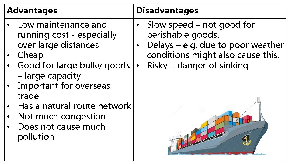 Advantages Disadvantages • Low maintenance and • running cost - especially over large distances