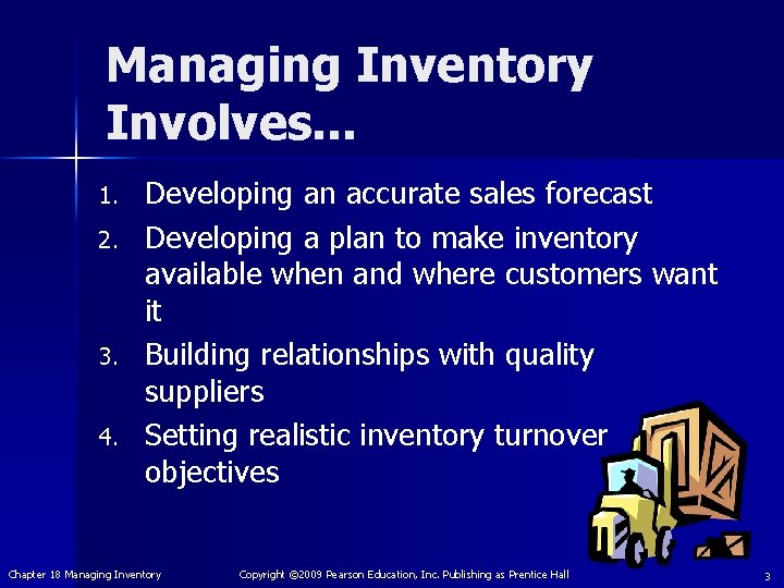 Managing Inventory Involves. . . 1. 2. 3. 4. Developing an accurate sales forecast