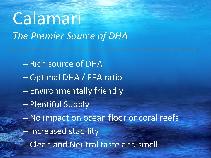 Calamari The Premier Source of DHA – Rich source of DHA – Optimal DHA
