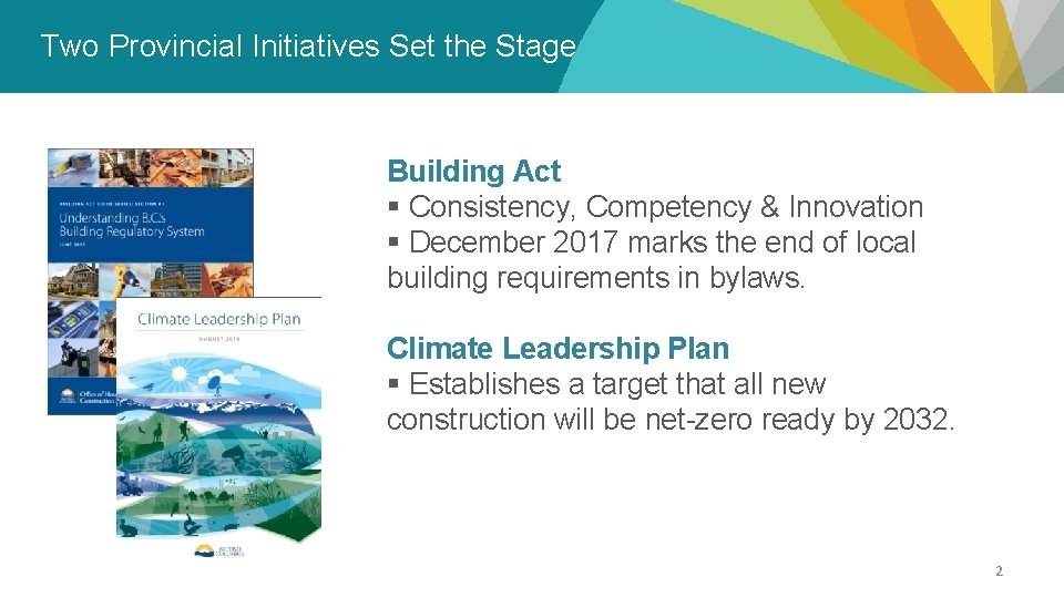 Two Provincial Initiatives Set the Stage Building Act § Consistency, Competency & Innovation §