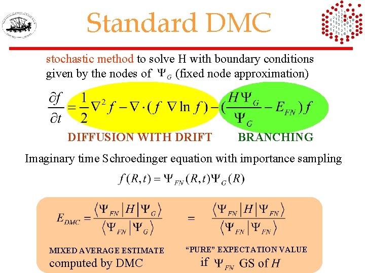 Standard DMC stochastic method to solve H with boundary conditions given by the nodes