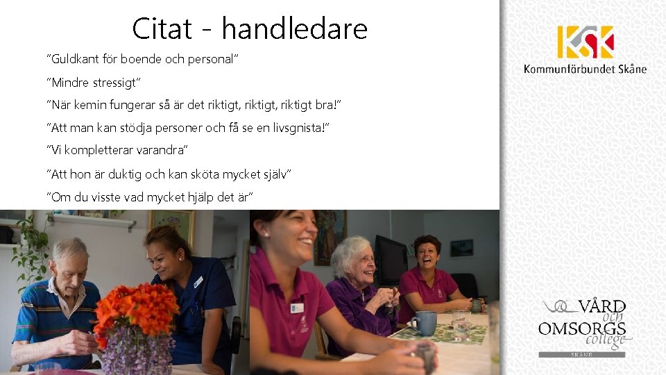 Citat - handledare ”Guldkant för boende och personal” ”Mindre stressigt” ”När kemin fungerar så