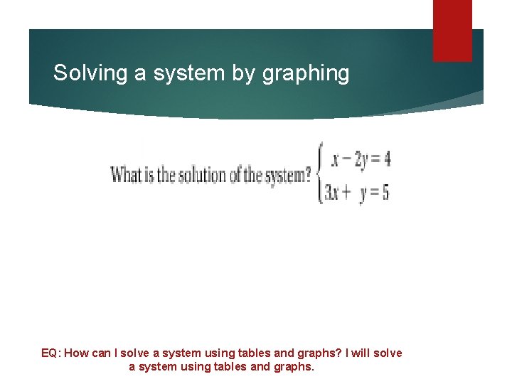 Solving a system by graphing EQ: How can I solve a system using tables