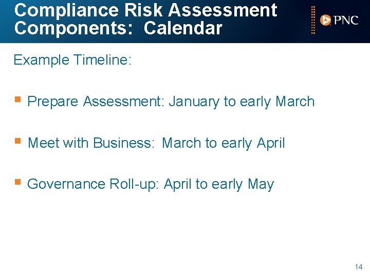 Compliance Risk Assessment Components: Calendar Example Timeline: § Prepare Assessment: January to early March