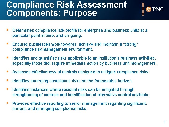 Compliance Risk Assessment Components: Purpose § Determines compliance risk profile for enterprise and business