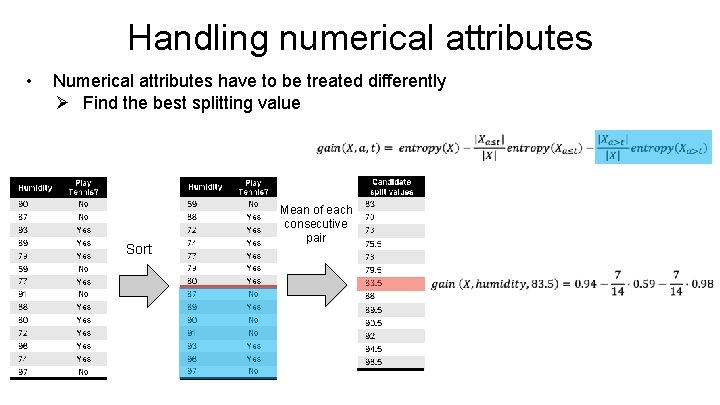 Handling numerical attributes • Numerical attributes have to be treated differently Ø Find the