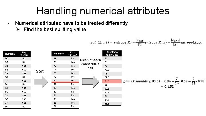 Handling numerical attributes • Numerical attributes have to be treated differently Ø Find the