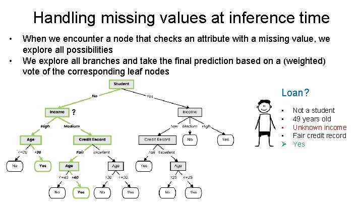 Handling missing values at inference time • • When we encounter a node that