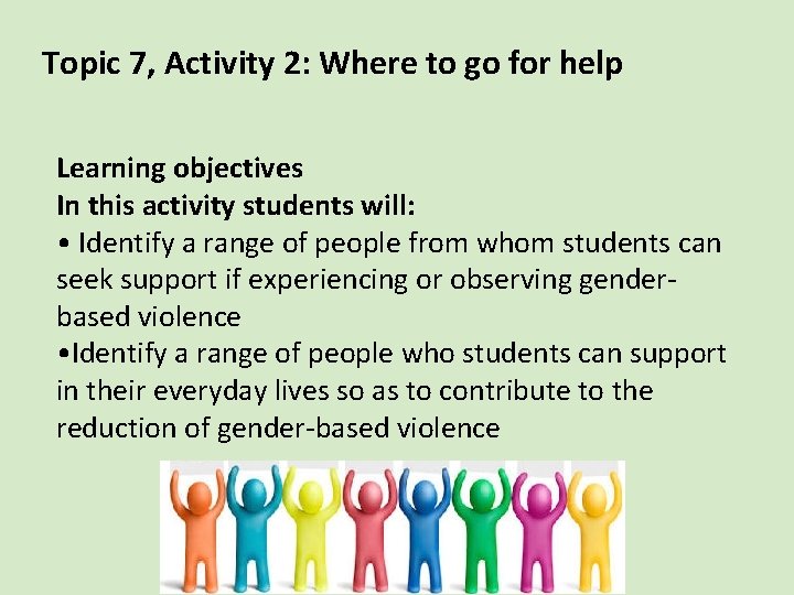 Topic 7, Activity 2: Where to go for help Learning objectives In this activity