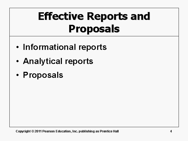 Effective Reports and Proposals • Informational reports • Analytical reports • Proposals Copyright ©