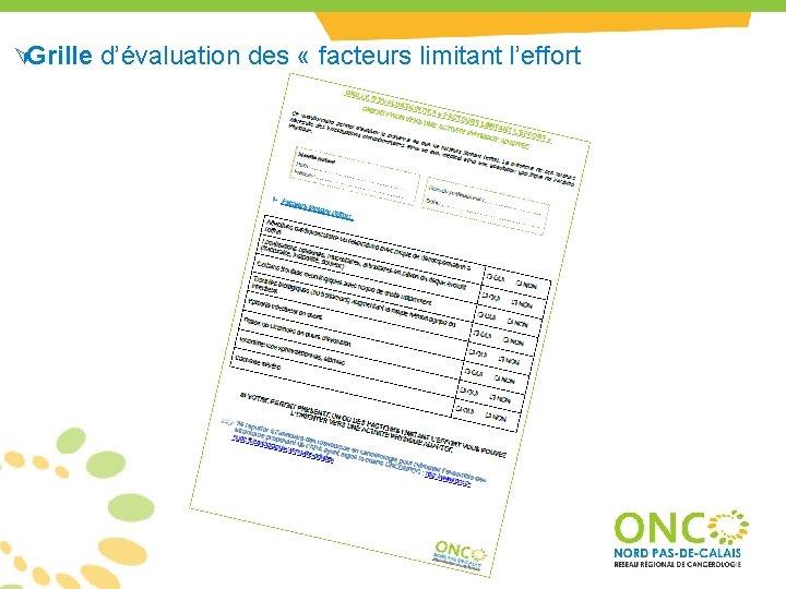 ÚGrille d’évaluation des « facteurs limitant l’effort ÚGrille d’évaluation des « facteurs limitant l’effort