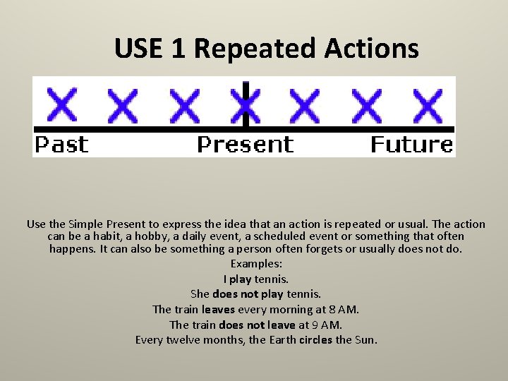 USE 1 Repeated Actions Use the Simple Present to express the idea that an