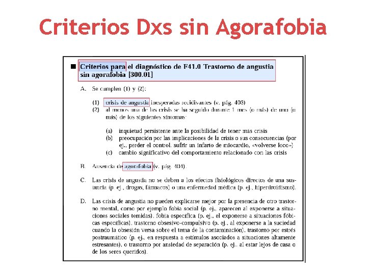 Criterios Dxs sin Agorafobia 