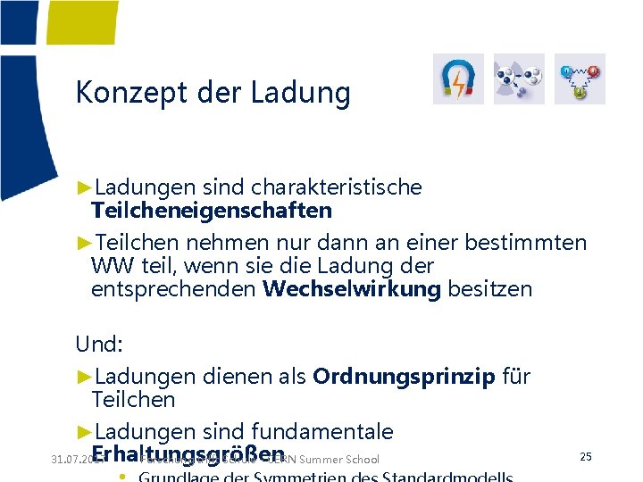 Konzept der Ladung ►Ladungen sind charakteristische Teilcheneigenschaften ►Teilchen nehmen nur dann an einer bestimmten