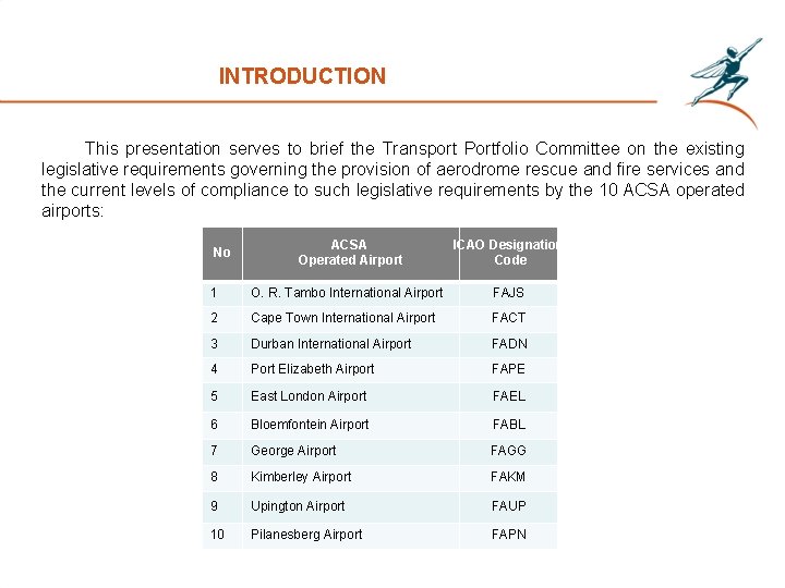 INTRODUCTION This presentation serves to brief the Transport Portfolio Committee on the existing legislative