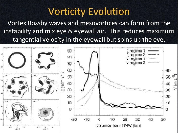 Vorticity Evolution Vortex Rossby waves and mesovortices can form from the instability and mix