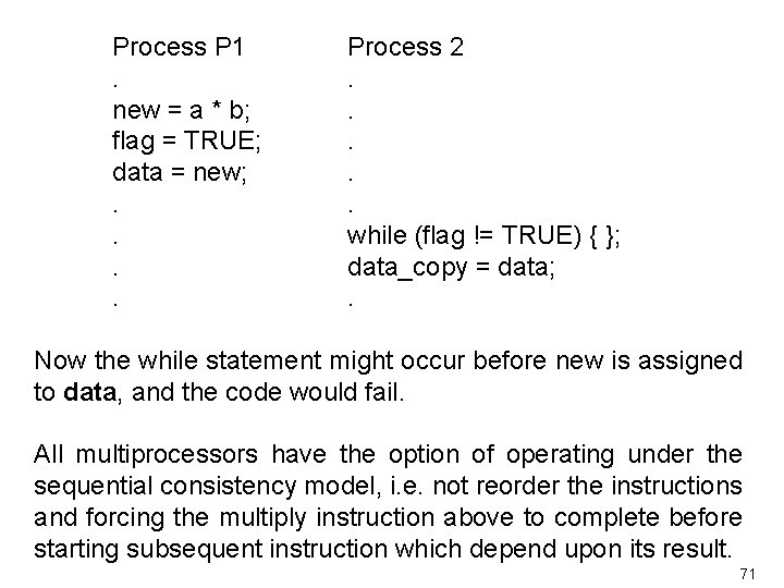 Process P 1. new = a * b; flag = TRUE; data = new;