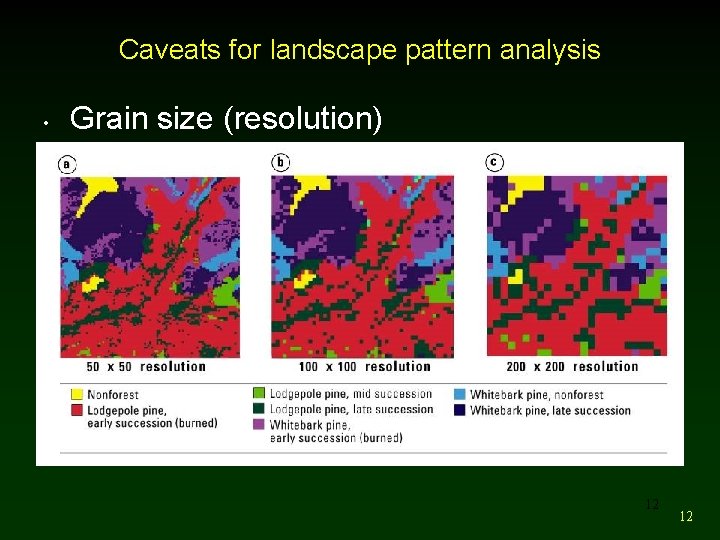 Caveats for landscape pattern analysis • Grain size (resolution) 12 12 