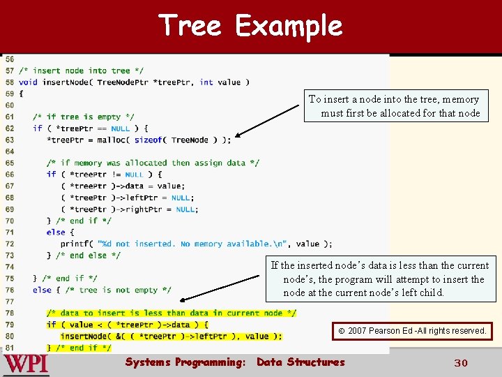Tree Example To insert a node into the tree, memory must first be allocated