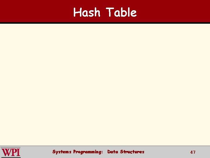 Hash Table Systems Programming: Data Structures 47 