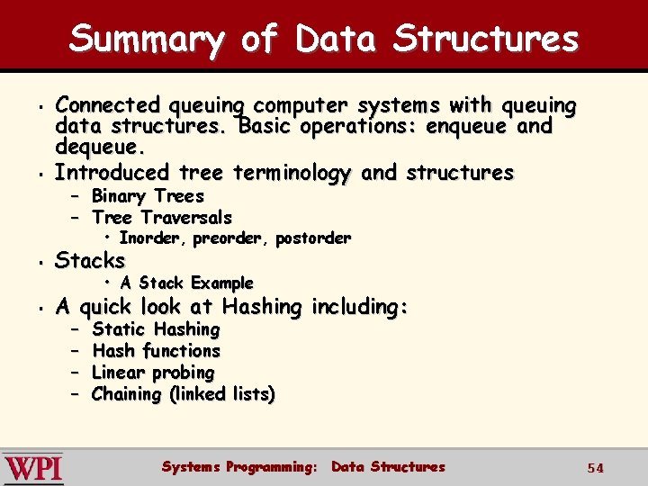 Summary of Data Structures § § Connected queuing computer systems with queuing data structures.
