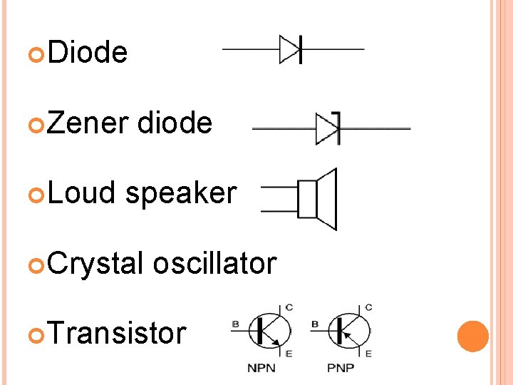  Diode Zener Loud diode speaker Crystal oscillator Transistor 