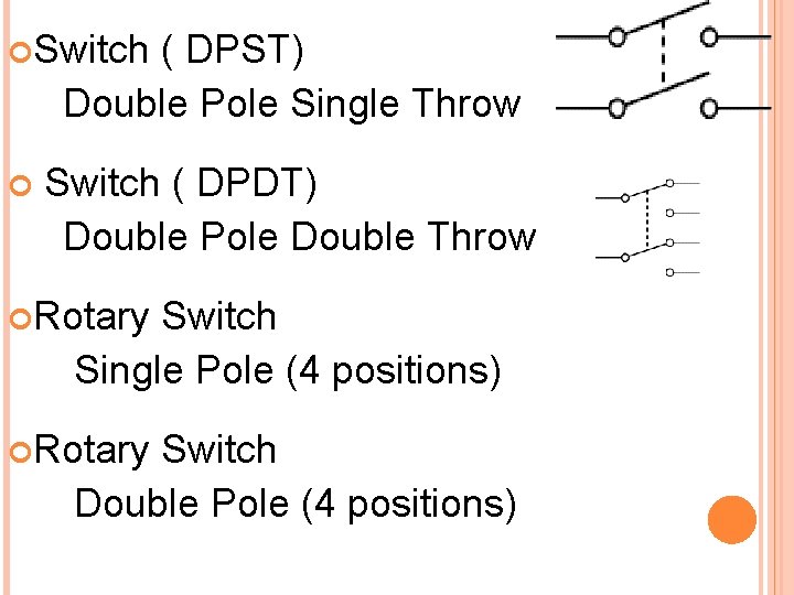  Switch ( DPST) Double Pole Single Throw Switch ( DPDT) Double Pole Double