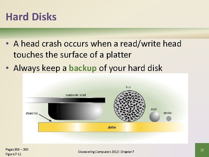 Hard Disks • A head crash occurs when a read/write head touches the surface