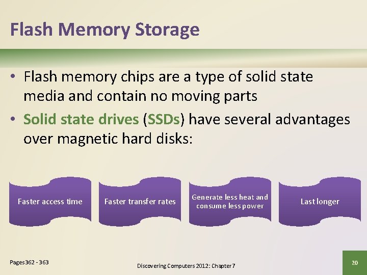 Flash Memory Storage • Flash memory chips are a type of solid state media