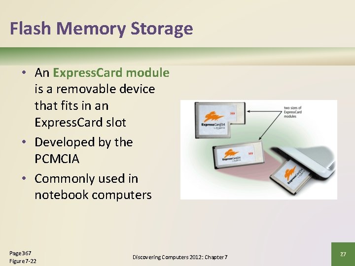 Flash Memory Storage • An Express. Card module is a removable device that fits