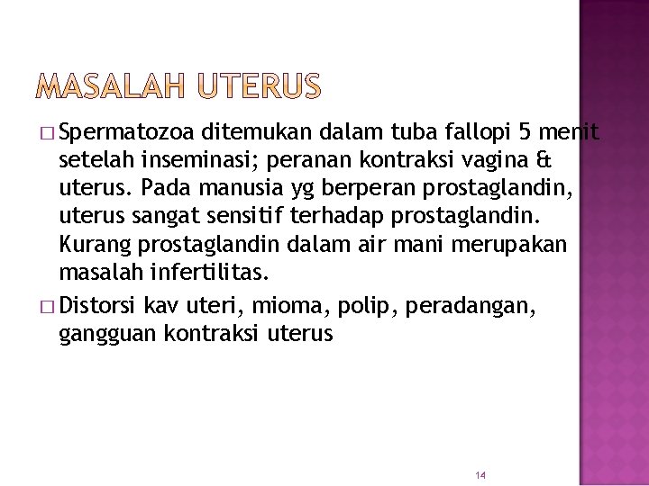 � Spermatozoa ditemukan dalam tuba fallopi 5 menit setelah inseminasi; peranan kontraksi vagina &