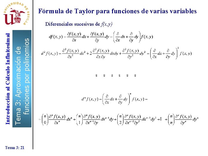 Fórmula de Taylor para funciones de varias variables Tema 3: Aproximación de funciones por