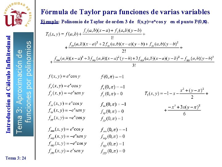 Fórmula de Taylor para funciones de varias variables Tema 3: Aproximación de funciones por