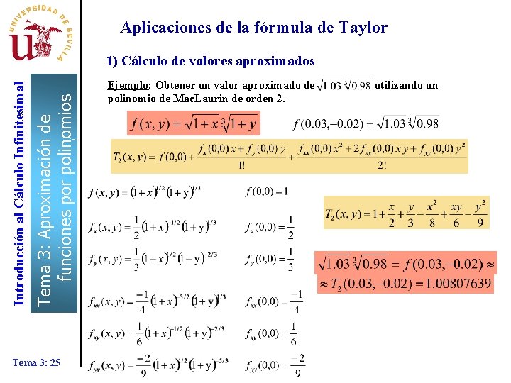 Aplicaciones de la fórmula de Taylor Tema 3: Aproximación de funciones por polinomios Introducción